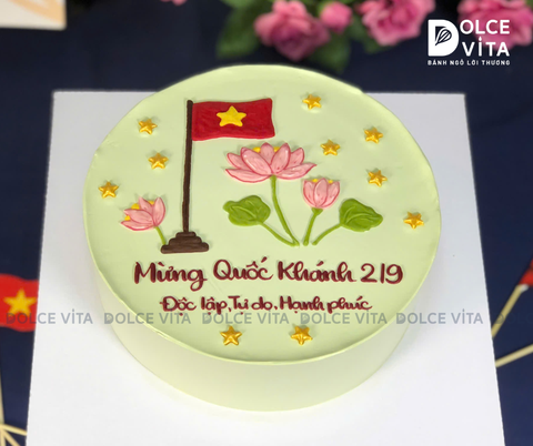 [1873] (60) Bánh kem vẽ hoa sen, cờ Việt Nam cho các dịp lễ lớn (quốc khánh 2/9, 30/4)