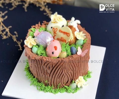 1245 (120) Bánh Kem Gốc Cây Phục Sinh – Trang Trí Trứng Màu Sắc (Easter Cake)