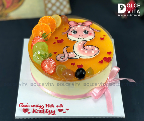 [2926] (40) Bánh Mousse Chanh Dây Vẽ Tay – Hình Chú Rắn Ngọt ngào cho sinh nhật - thôi nôi bé gái