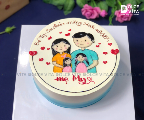 [1451] (80+) Bánh kem vẽ hình gia đình