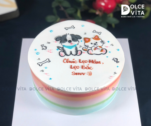 [2906] Bánh kem vẽ chó và mèo cho sinh nhật chung