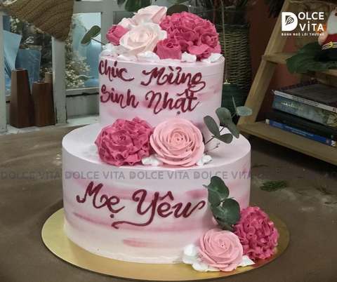 [1573] (300) Bánh tầng trang trí hoa bằng kem phù hợp cho cưới hỏi, sinh nhật mẹ