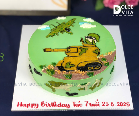 [1884] (100) Bánh kem vẽ xe tăng - máy bay quân sự