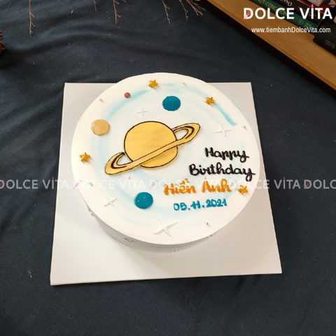 [1904] (40) Bánh kem vẽ Sao thổ - Hệ mặt trời