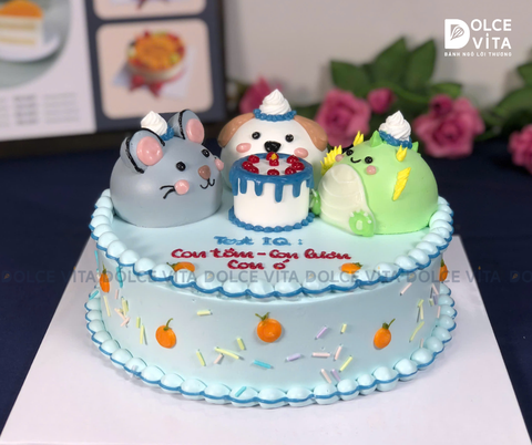 [1779] (150) Bánh kem tạo hình chú chuột, chú chó và chú rồng cho dịp sinh nhật chung