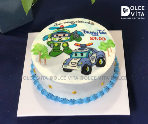 611 (100) Bánh vẽ hình Biệt đội Siêu xe Robocar Poli (xe và trực thăng)