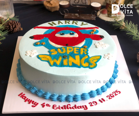 [2123] (90) Bánh kem vẽ Máy bay Jett tia chớp - Super Wings tặng sinh nhật bé trai
