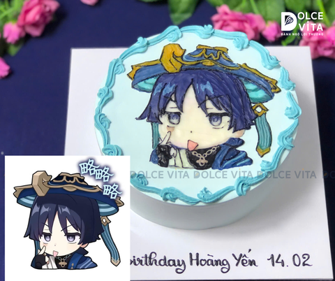 [1141] (90) Bánh Kem Vẽ Scaramouche (Wanderer) – Món Quà Độc Đáo Cho Fan Genshin Impact