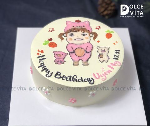 [2112] (90) Bánh vẽ bé mặc đồ cosplay chú heo