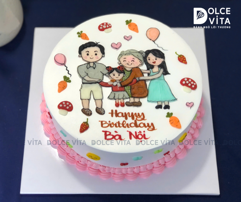 541 (100) Bánh vẽ gia đình 3 thế hệ (bà - ba mẹ - cháu)