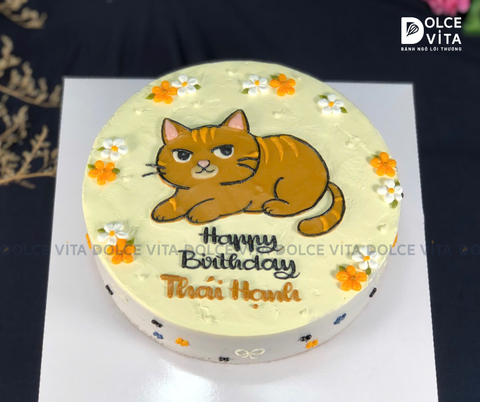 [1512] (60) Bánh kem vẽ chú mèo cam theo sở thích người nhận