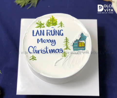 TD018  Bánh Giáng sinh vẽ ngôi nhà và cây thông tuyết trắng