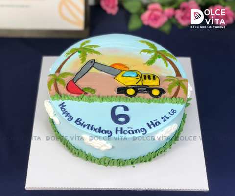 [1709] (90) Bánh kem vẽ Xe Xúc - Excavator cho bé yêu