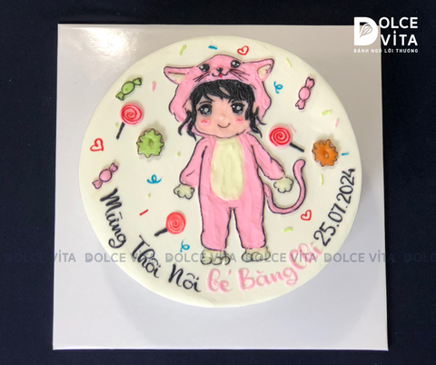 548 (80) Bánh vẽ em bé mặc áo hóa trang mèo