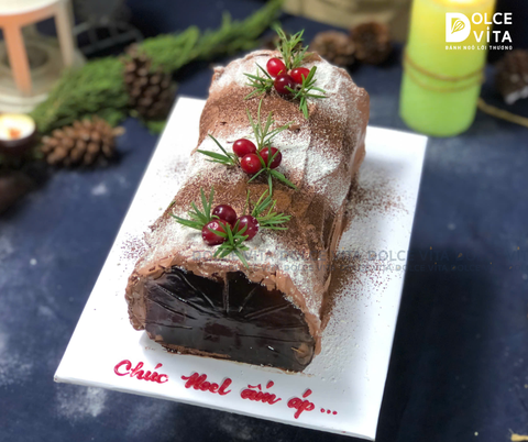 M035 Bánh khúc cây (Yule Log Cake for Christmas) cho tiệc Giáng sinh 2025