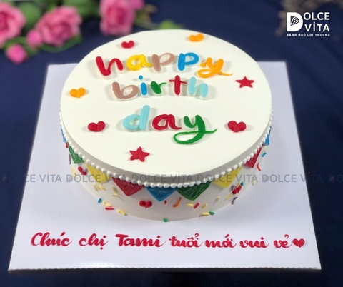 [321] (40) Bánh kem vẽ họa tiết dây cờ cho sinh nhật, tiệc vui