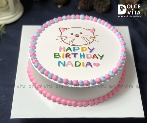 [2110] (30) Bánh vẽ hình chú mèo đáng yêu tông hồng