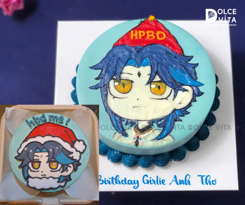 [1833] (90) Bánh Kem Vẽ Xiao (Wanderer) – Món Quà Độc Đáo Cho Fan Genshin Impact