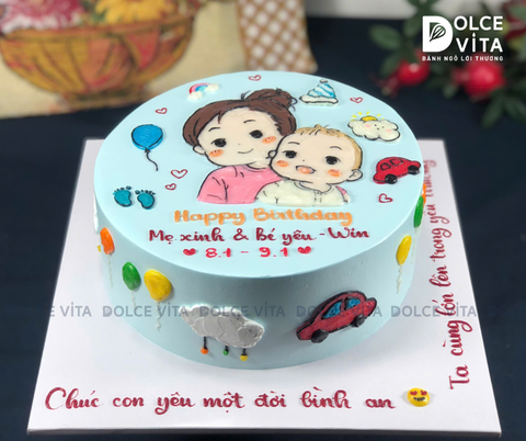 [2905] (90) Bánh kem vẽ hình Mẹ và Con - Ngọt ngào tình mẫu tử