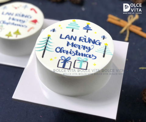 TD005 Bánh kem vẽ cây thông và món quà - hình ảnh đặc trưng của Giáng sinh