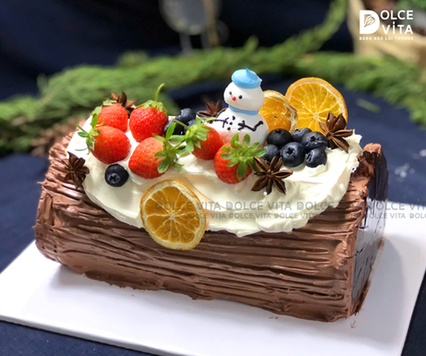 M042 Bánh khúc cây (Yule Log Cake for Christmas) trang trí trái cây