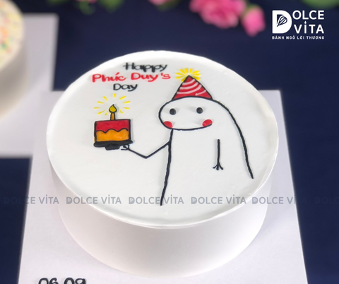 [183] Bánh kem vẽ người que hài hước cầm bánh kem, cầm bong bóng...