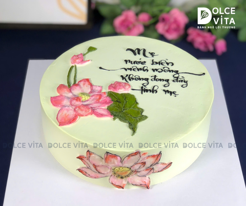 [1286] (90+) Bánh Kem Vẽ Hoa Sen & Thư Pháp – Món Quà Tôn Vinh Mẹ, Đậm Hồn Việt