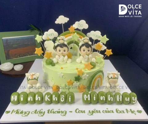 [3107] (450) Bánh Kem Tạo Hình Chú Rắn Cho Sinh nhật, Thôi nôi, Đầy tháng bé sinh đôi tuổi Rắn