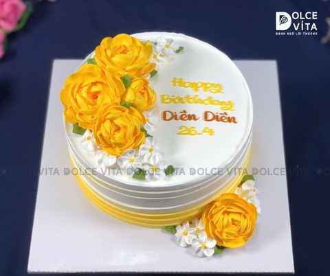 [1146] (60-90-120-150) Bánh Kem Trang Trí Hoa Vàng – Món Quà Rực Rỡ Cho Sinh Nhật, Khai Trương & Chúc Mừng