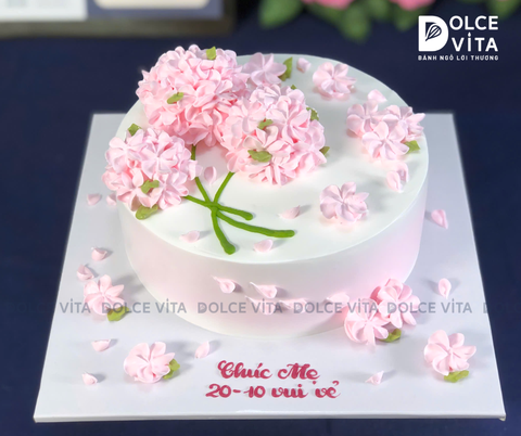 [1006] (60-90-120-150) Bánh kem hoa cẩm tú cầu tone hồng - Bánh kem hoa cẩm tú cầu tone hồng – Mẫu bánh sinh nhật tinh tế cho nữ, tặng mẹ và vợ