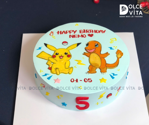 [3025] (120) Bánh vẽ chủ đề Pokemon vẽ nhân vật theo yêu cầu - Pikachu và Hitokage (Charmander)