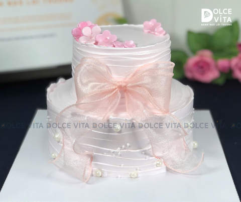 [1561] (80) Bánh kem tầng trang trí nơ - món quà ngọt ngào, nữ tính cho bé gái, phái nữ