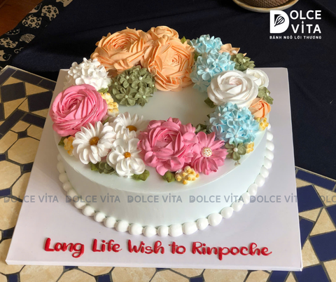 734 (M120-180) Bánh trang trí hoa kem màu Pastel