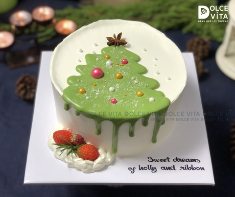 TD014 Bánh giáng sinh/ Noel/ Christmas cake) vẽ cây thông Noel ấn tượng