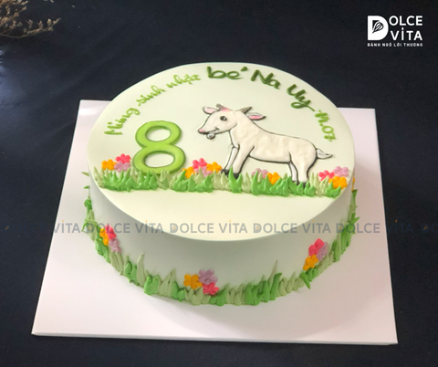 [1223] (80) Bánh kem vẽ hình chú dê – Món quà đáng yêu cho bé tuổi Mùi