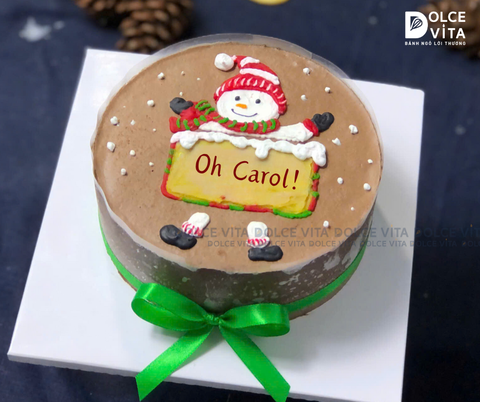 N503 (50) Chocolate mousse vẽ cậu bé mặc đồ mùa đông (Bánh giáng sinh/ Christmas/ Noel)