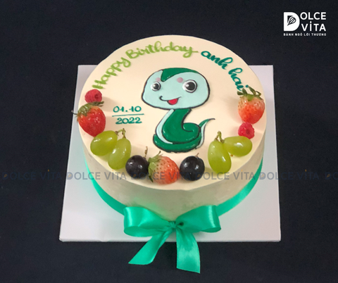 [1222] (50) Bánh sinh nhật vẽ chú rắn ngộ nghĩnh – Món quà ý nghĩa cho bé trai, bé gái