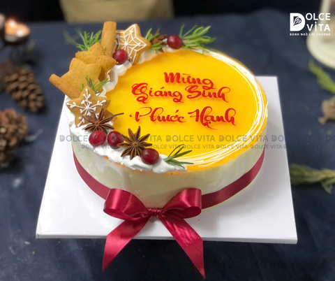N003 (15-25-40-60) Passion Fruit Mousse (Christmas cake - Bánh giáng sinh/ Noel) trang trí bánh quy gừng