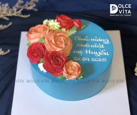 [1647] (80) Bánh kem hoa nền xanh dương  tặng cho Mẹ/ phái nữ