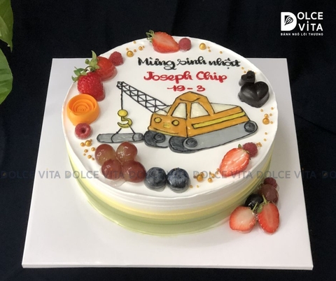[515] (70) Bánh kem vẽ xe cần cẩu