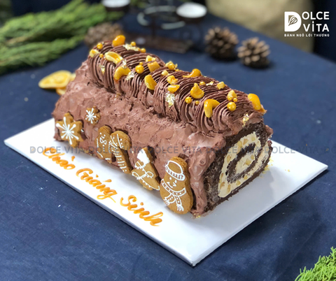 M040 Bánh khúc cây (Yule log cake for Christmas) cho mùa Giáng sinh 2025
