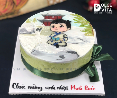 [2895] (100) Bánh Sinh Nhật Vẽ Chú Tiểu tu hành - An nhiên và đầy ý nghĩa