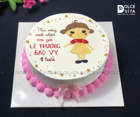 [1122] (70) Bánh vẽ bé gái mặc váy yếm đáng yêu