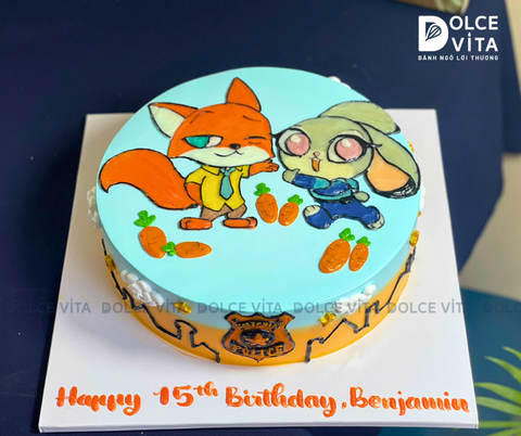 [3043] (95) Bánh vẽ chủ đề Zootopia theo yêu cầu – Judy Hopps, Nick Wilde và các nhân vật hoạt hình đáng yêu