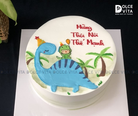 [1423] (90) Bánh Kem Vẽ Khủng Long Cho Tiệc Thôi Nôi Bé