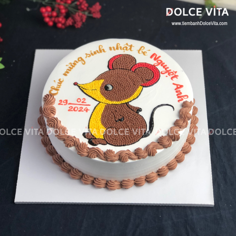 [1608] (60) Bánh kem vẽ chú Chuột - Quà tặng cho người tuổi Tý