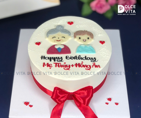 [1773] (50) Bánh kem vẽ bà và cháu cho sinh nhật gia đình
