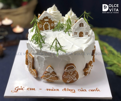 TD015 (70 - 100 - 140) Bánh giáng sinh gợi nhớ về thị trấn mùa đông bằng trang trí bánh quy gừng