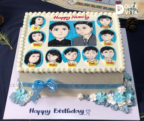 2967 (200) Bánh kem vẽ gia đình phong cách gia phả