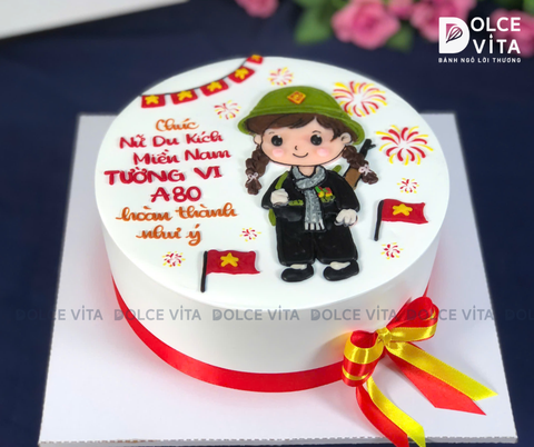 [1911] (90) Bánh kem vẽ cô gái nữ du kích Miền Nam - đậm chất truyền thống